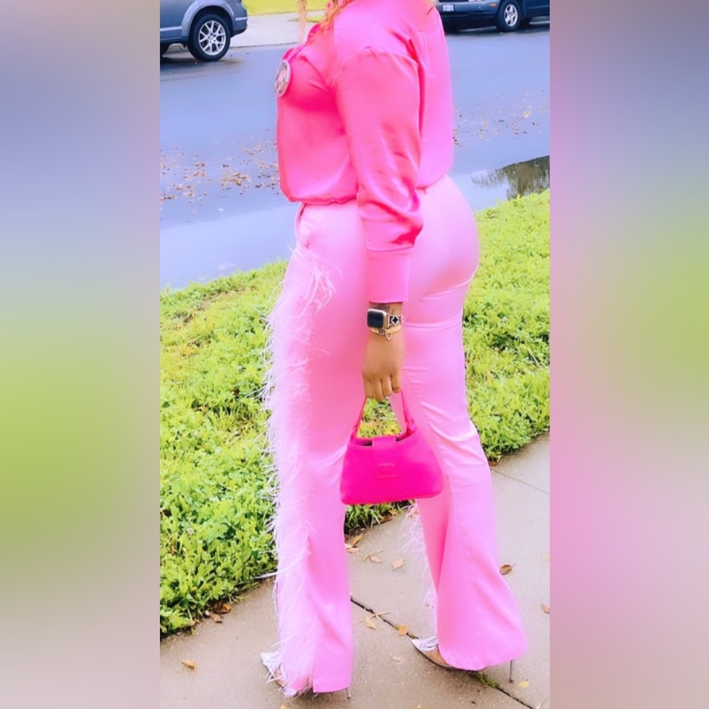 Pink satin long sleeve shirt